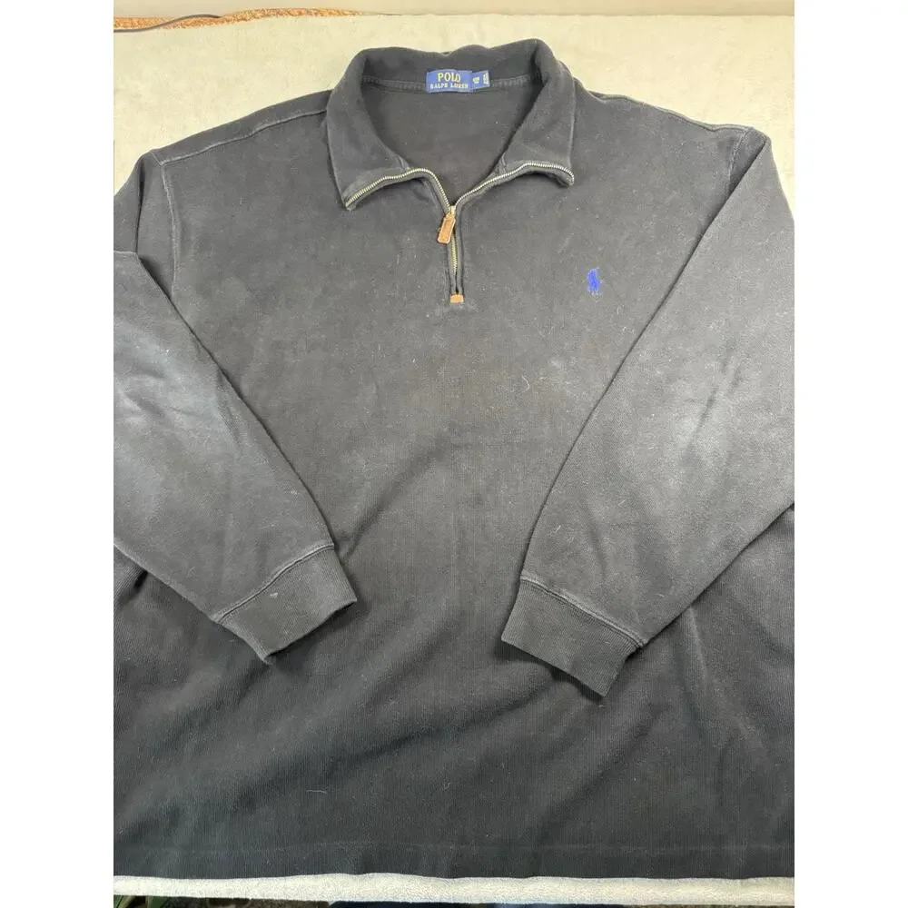 Polo Ralph Lauren Men’s 2XB Black Quarter Zip Sweatshirt Blue Pony Big Tall
